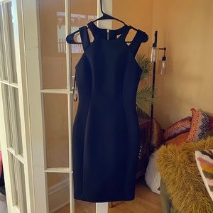Calvin Klein Scuba Black Strappy Mini Dress Knee Length Size 2